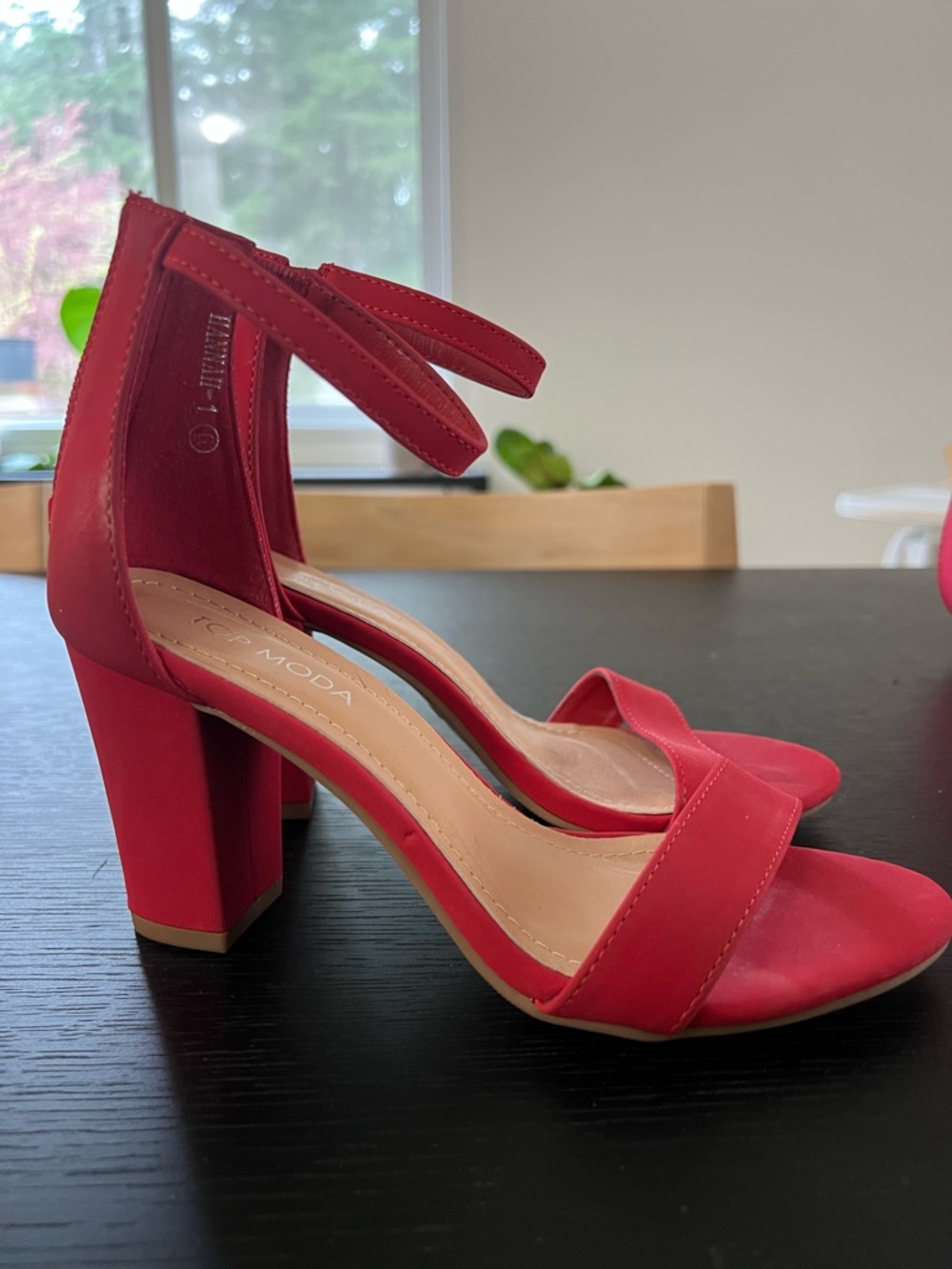 TOP Moda Red Open-Toe Block Heel Sandals